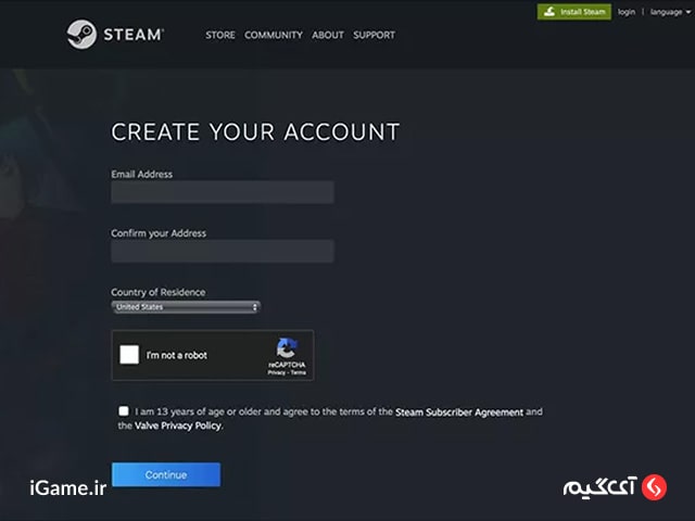نحوه ایجاد اکانت در استیم